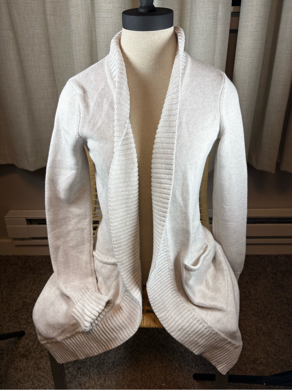 Tahari Light Cream Open-Front Shawl Collar Cardigan
